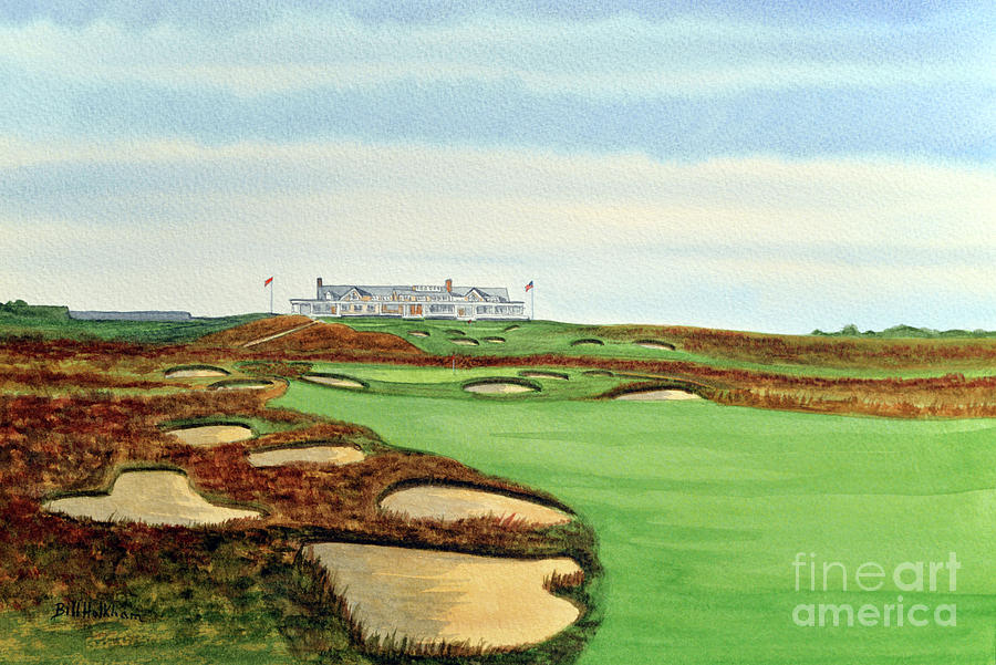 Shinnecock Hills Golf Course With Clubhouse Painting by Bill Holkham
