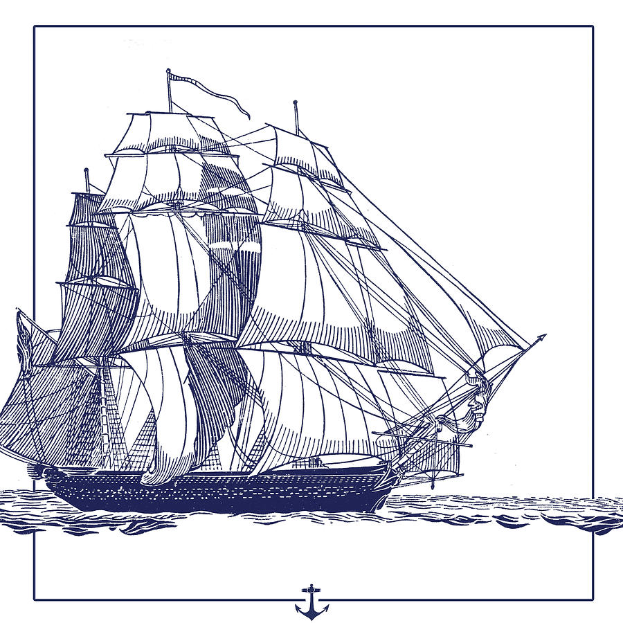 Ship At Sea Drawing by Jay Van Everen