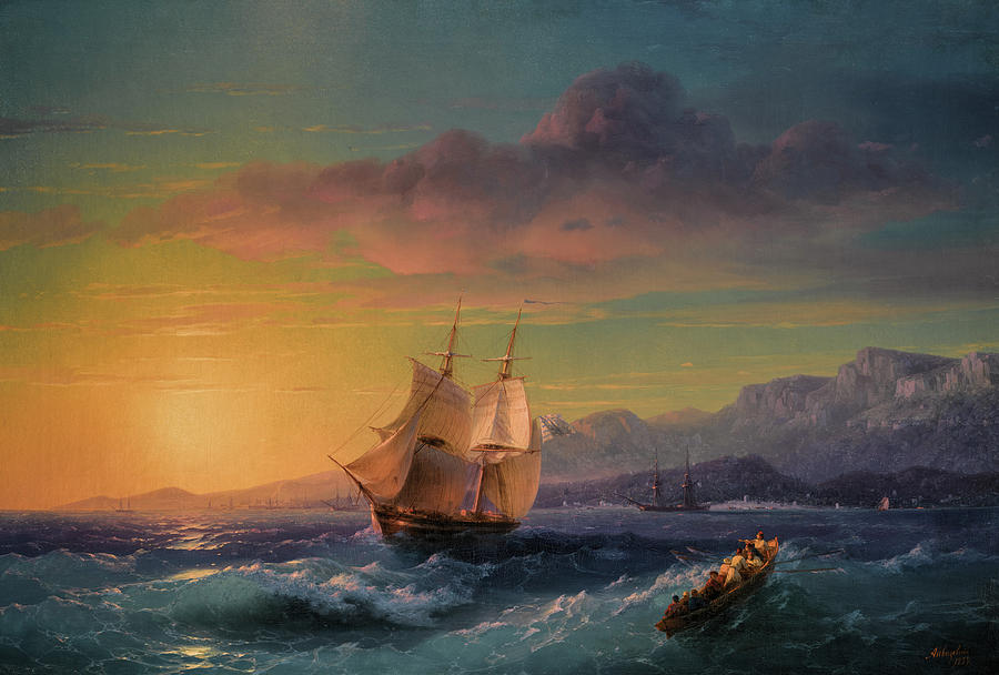 Ivan Konstantinovich Aivazovsky Painting - Ship at Sunset off Cap Martin by Ivan Konstantinovich Aivazovsky