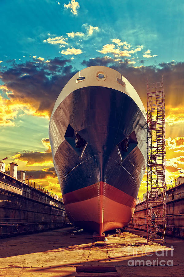 Container Photograph - Ship In Dry Dock At Sunrise - Shipyard by Nightman1965 Container Photograph - Ship In Dry Dock At Sunrise - Shipyard by Nightman1965
