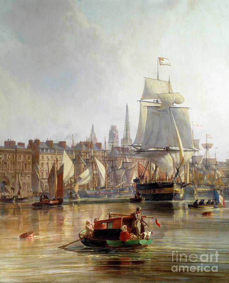 Ship In The Port Of Rouen In 1855, Detail by Charle Louis Mozin