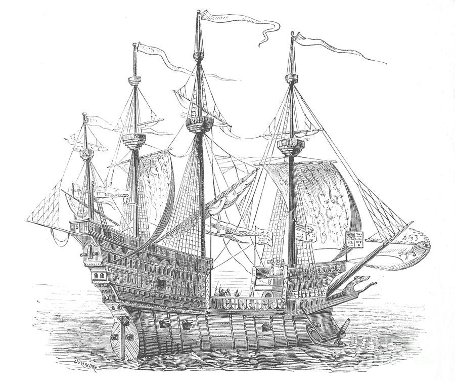Ship Of Henry Viii Drawing by Print Collector