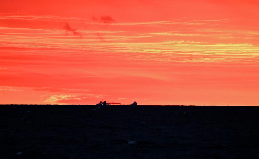 Ship on Horizon Photograph by Hella Buchheim