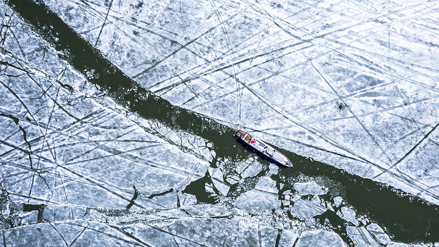 Fall Photograph - Ship On Icy Lake by Eser Karadag