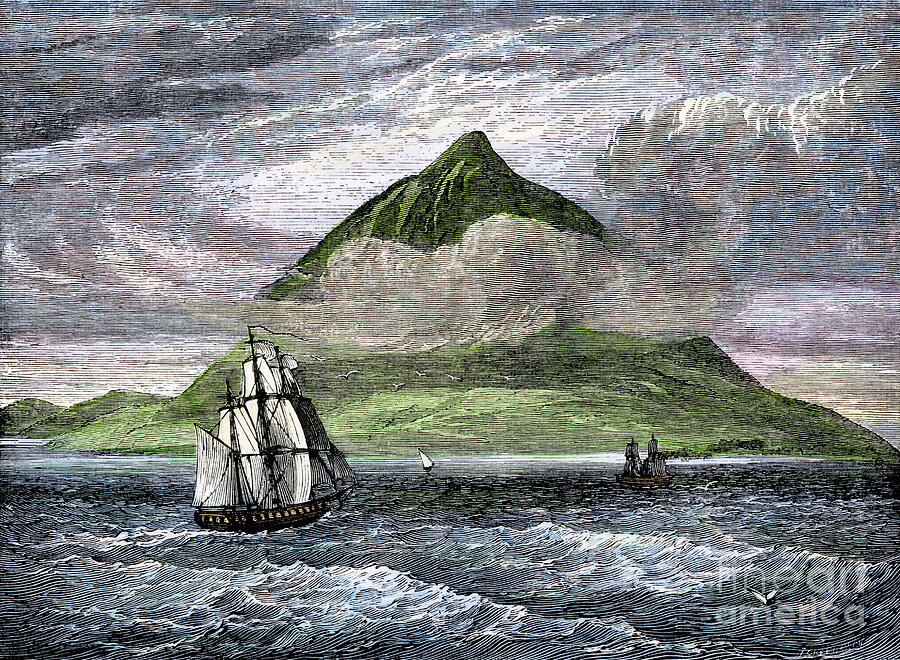 Canary Drawing - Ship Passing The Tenerife Peak Of The Canary Islands In The 19th Century Colour Engraving Of The 19th Century by American School