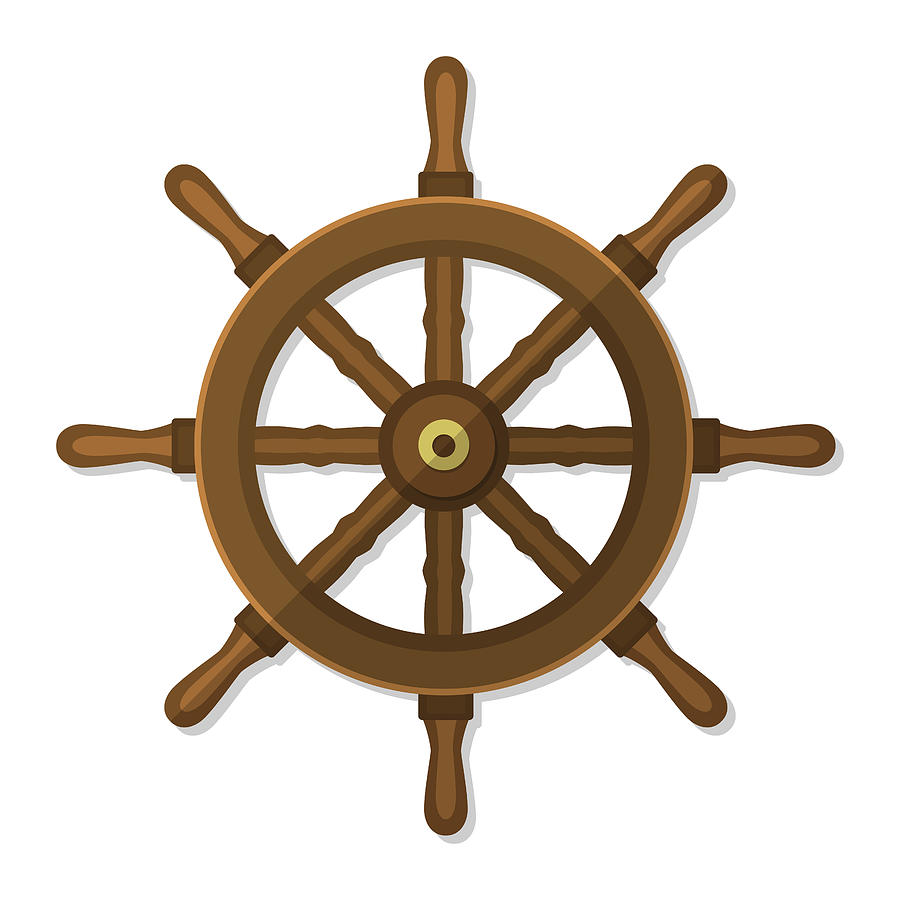 Ship Wheel, Rudder, Steering Flat Style Vintage Vector Illustration 