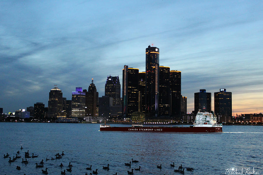 Ship with Detroit Skyline Photograph by Michael Rucker - Fine Art America