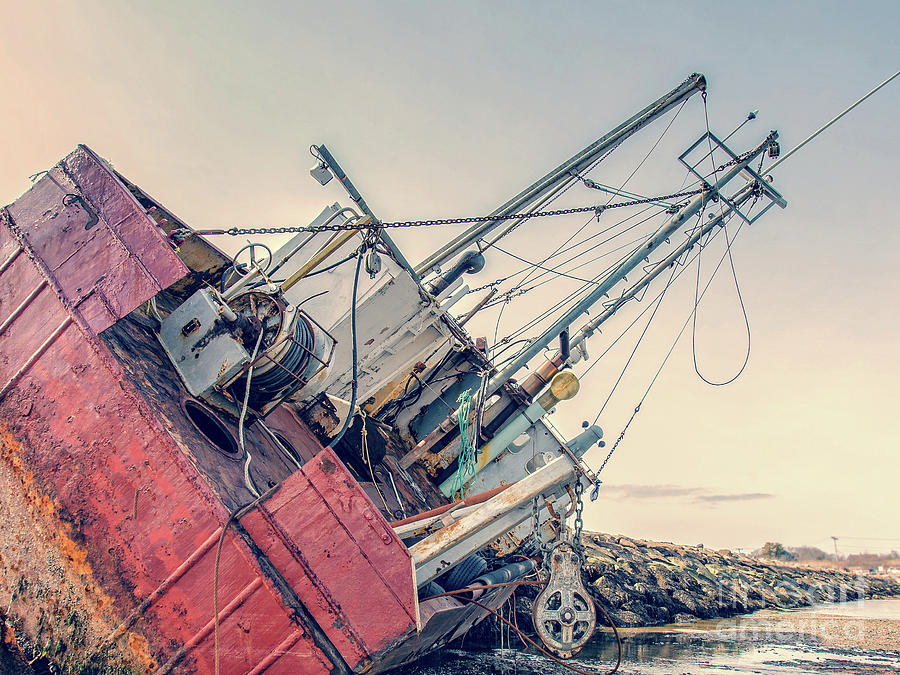 Boat Photograph - Ship Wreck Provincetown Breakwater 2 by Edward Fielding