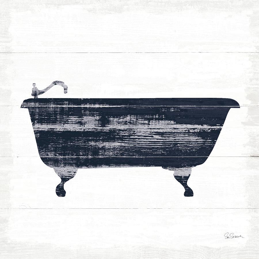 Cottage Painting - Shiplap Bath I Navy by Sue Schlabach