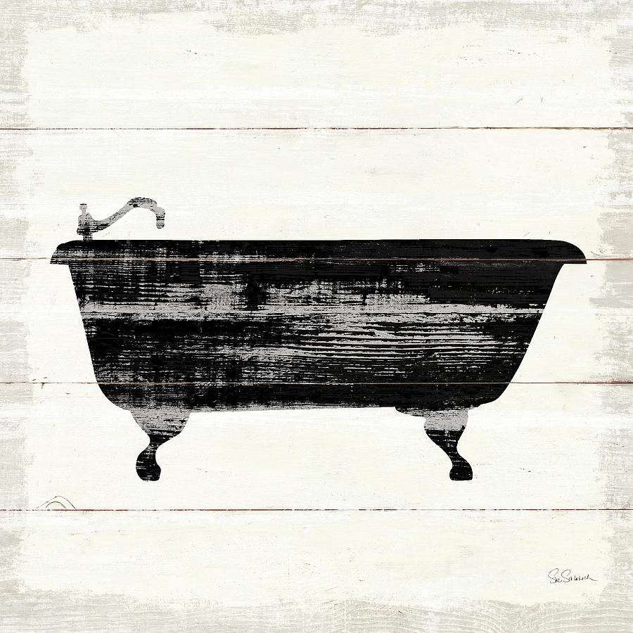 Black And White Painting - Shiplap Bath I by Sue Schlabach