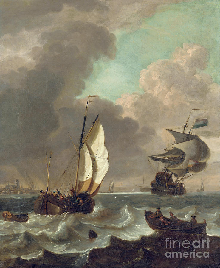 Shipping in a stiff breeze off Dordrecht Painting by Hendrick Rietschoof