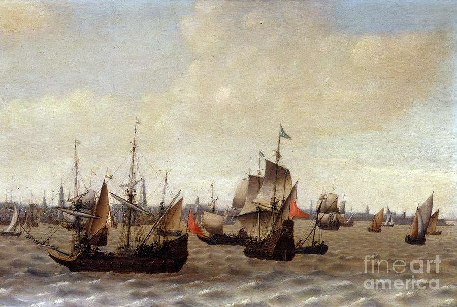 Boat Painting - Shipping Of Antwerp by Adriaen Van Diest