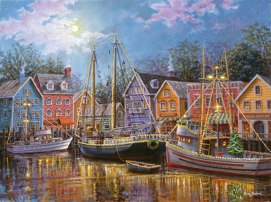 Landscape Painting - Ships Aglow by Nicky Boehme