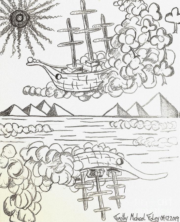 Ships and Clouds Clover Drawing by Timothy Foley - Fine Art America