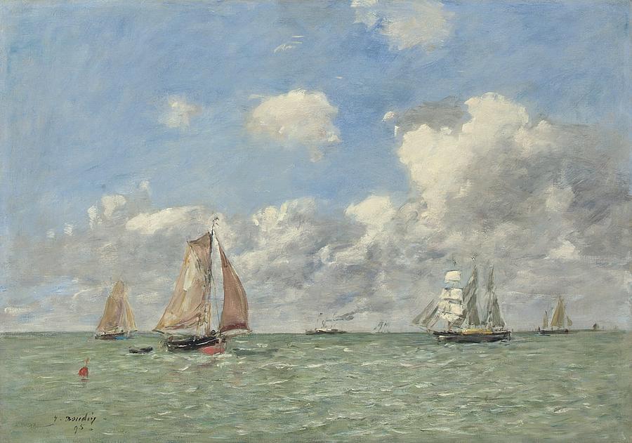 Ships and Sailing Boats in the Sea, 1895 Painting by Eugene Boudin - Pixels