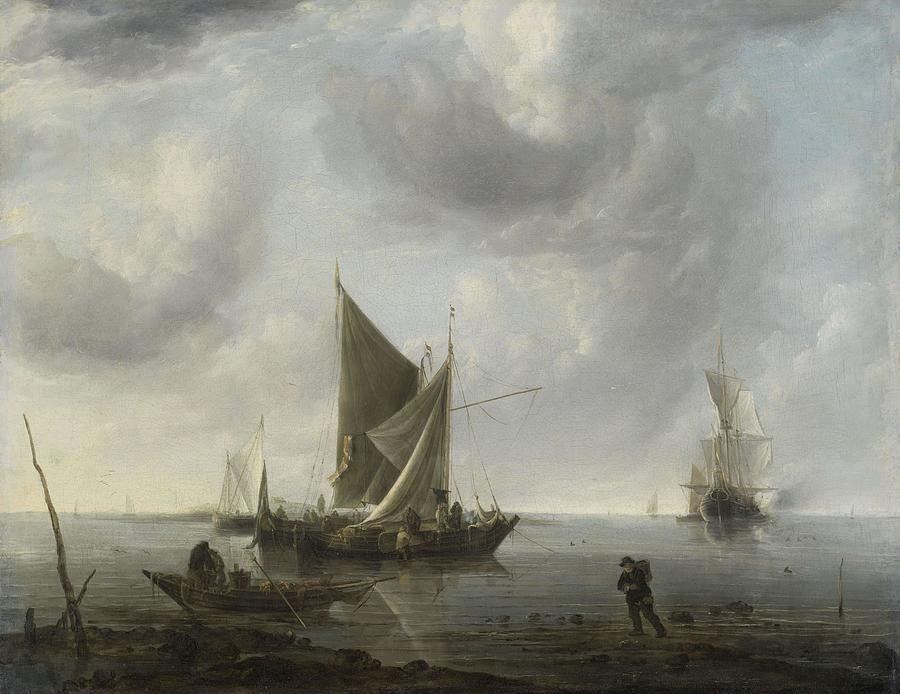 Ships at Anchor on a Quiet Sea. Painting by Jan van de Cappelle