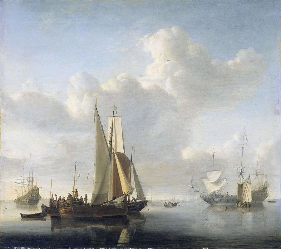 Ships before the Coast. Ships off the coast. Painting by Willem van de Velde -II-