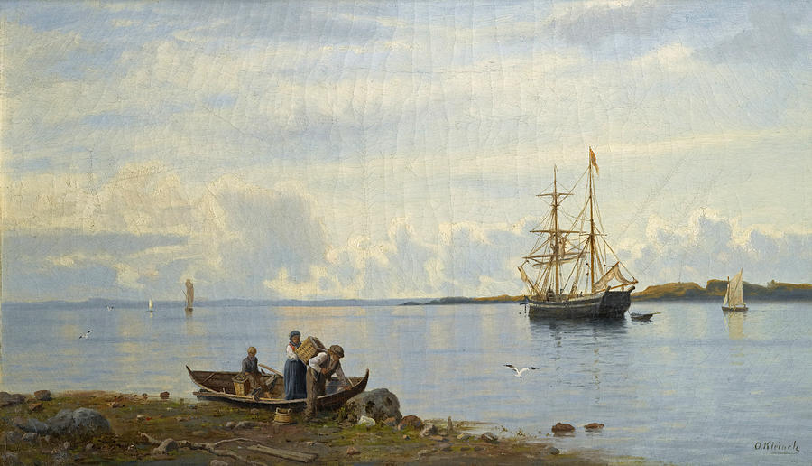 Ships in a Bay Painting by Oscar Kleineh
