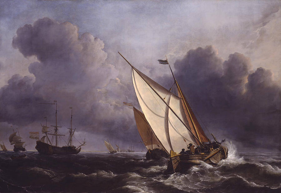 Ships in a Stormy Sea  Painting by Willem van de Velde