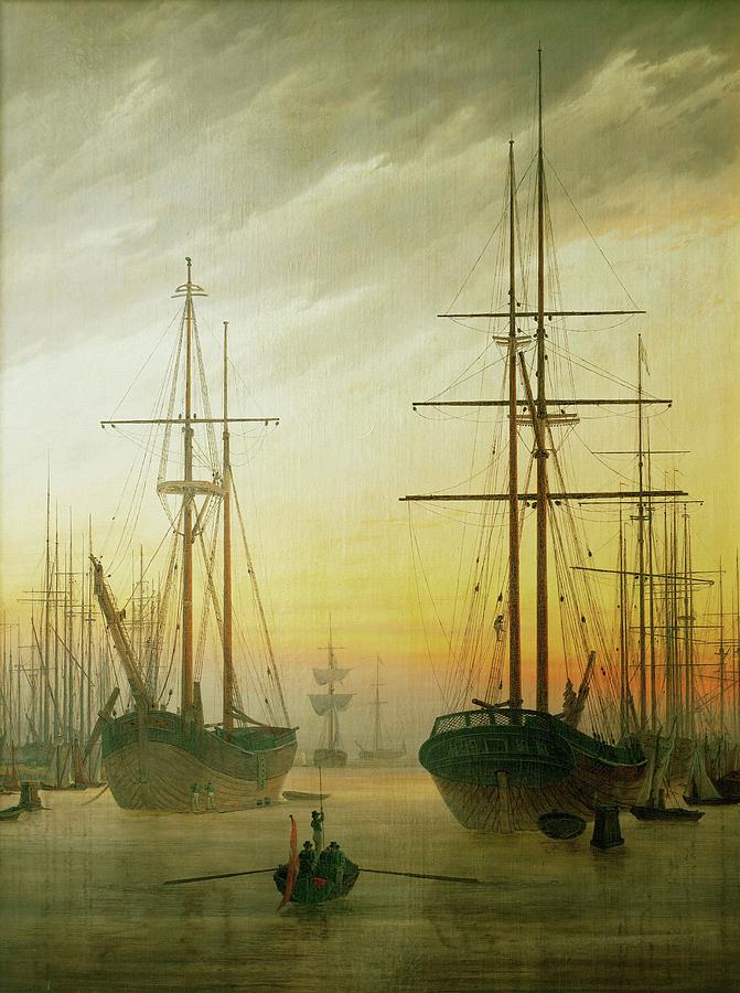 Ships in the harbour. Oil on canvas. Painting by Caspar David Friedrich -1774-1840-