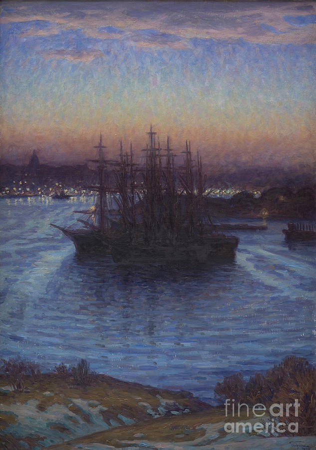 Ships In Winter, 1908 (oil On Canvas) Painting by Prince Of Sweden Eugen