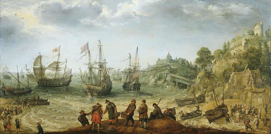 Ships off a Rocky Coast. Painting by Adam Willaerts