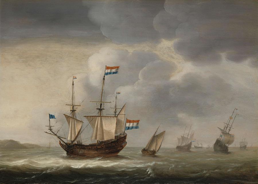 Ships off the Coast. Painting by Jacob Gerritz Loef