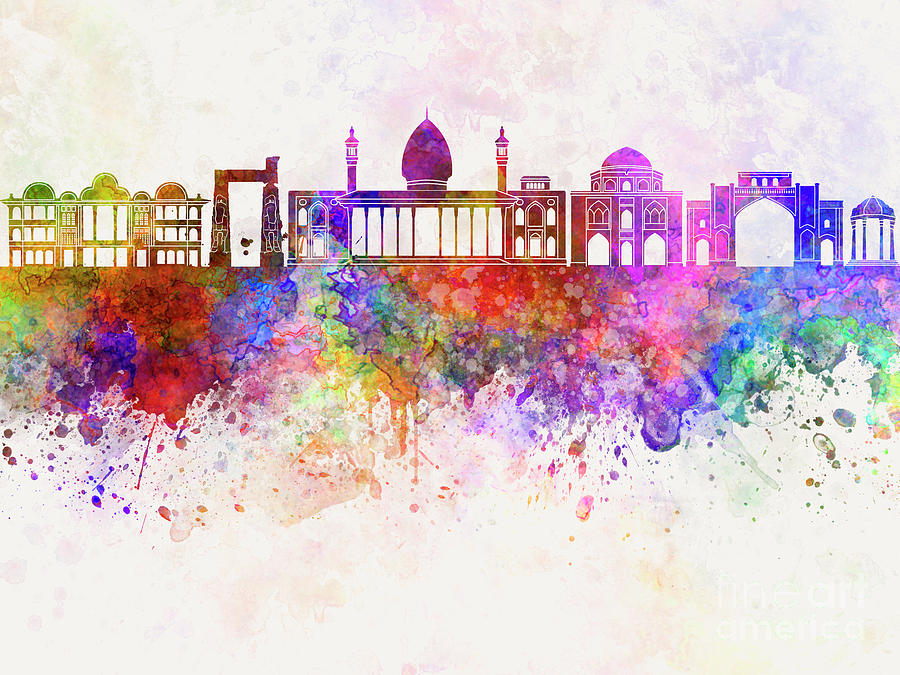 Shiraz skyline in watercolor background Painting by Pablo Romero - Pixels