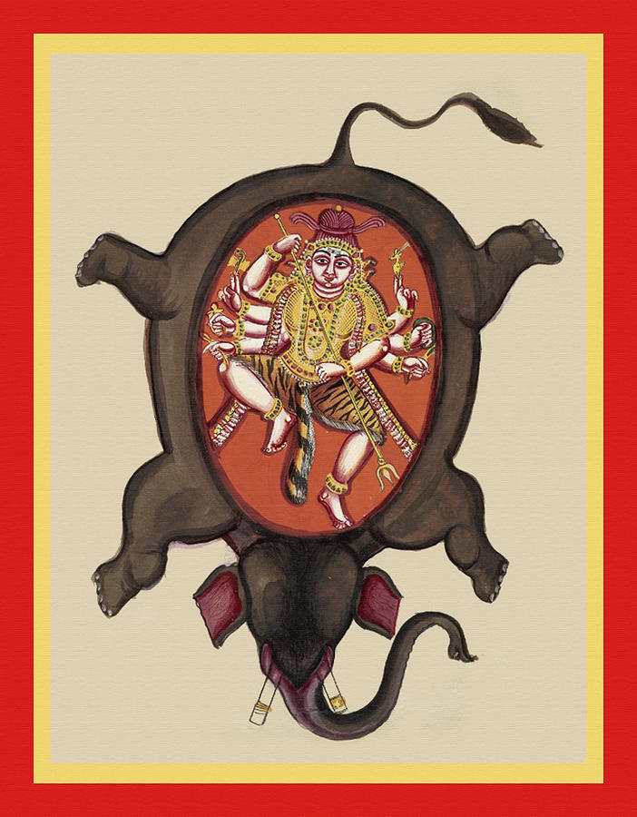 Shiva dancing in the hide of the flayed Gajasura Painting by Unknown