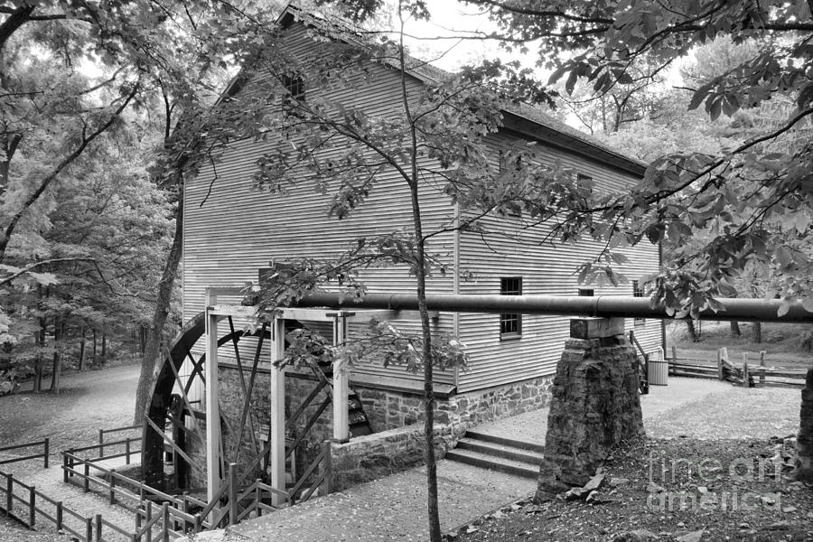 Shoaffs Grist Mill Landscape Black And White Photograph by Adam Jewell