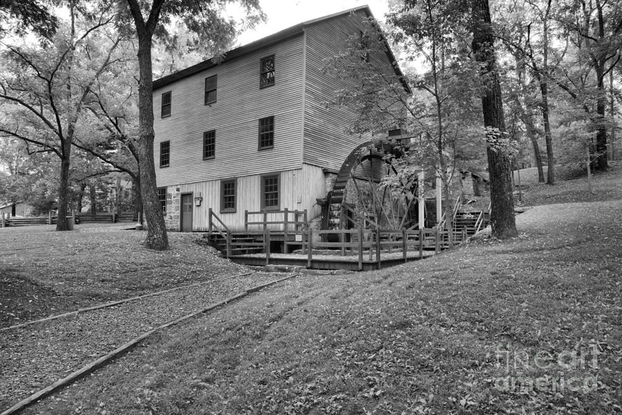 Shoaffs Old Grist Mill Black And White Photograph by Adam Jewell