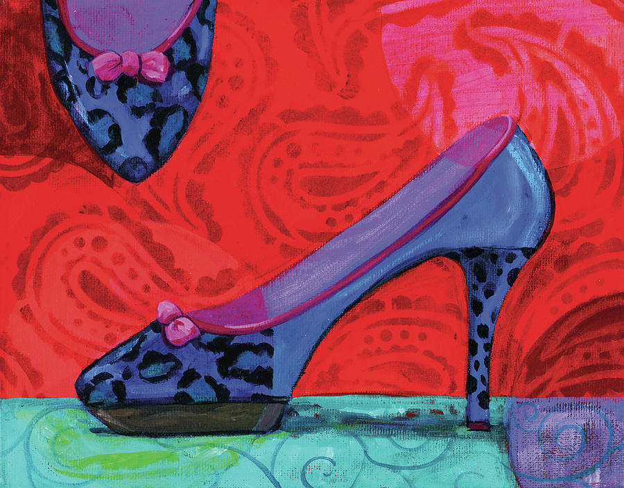 Shoes Mixed Media - Shoe Blue Leopard by Fiona Stokes-gilbert