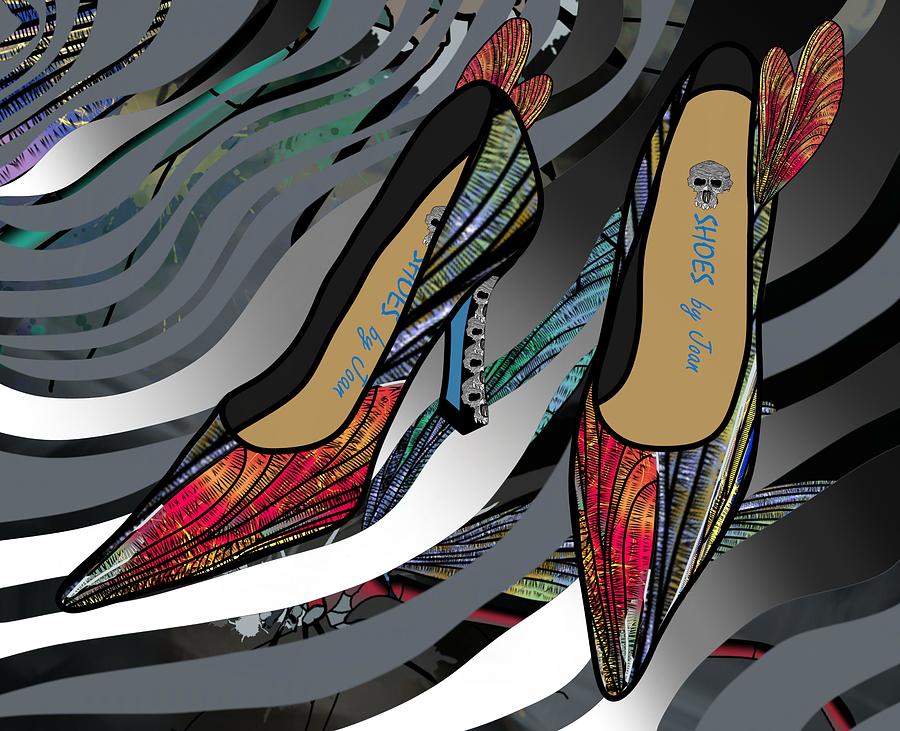Shoes by Joan - Dragon Fly Wing Pumps Drawing by Joan Stratton