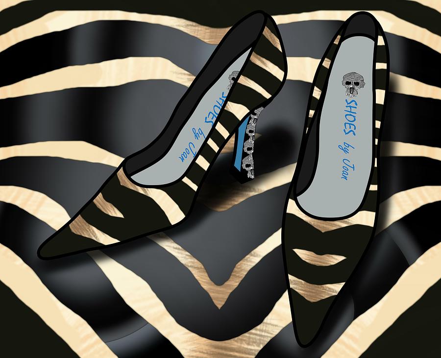 Shoes by Joan - Zebra Pattern Pumps Digital Art by Joan Stratton
