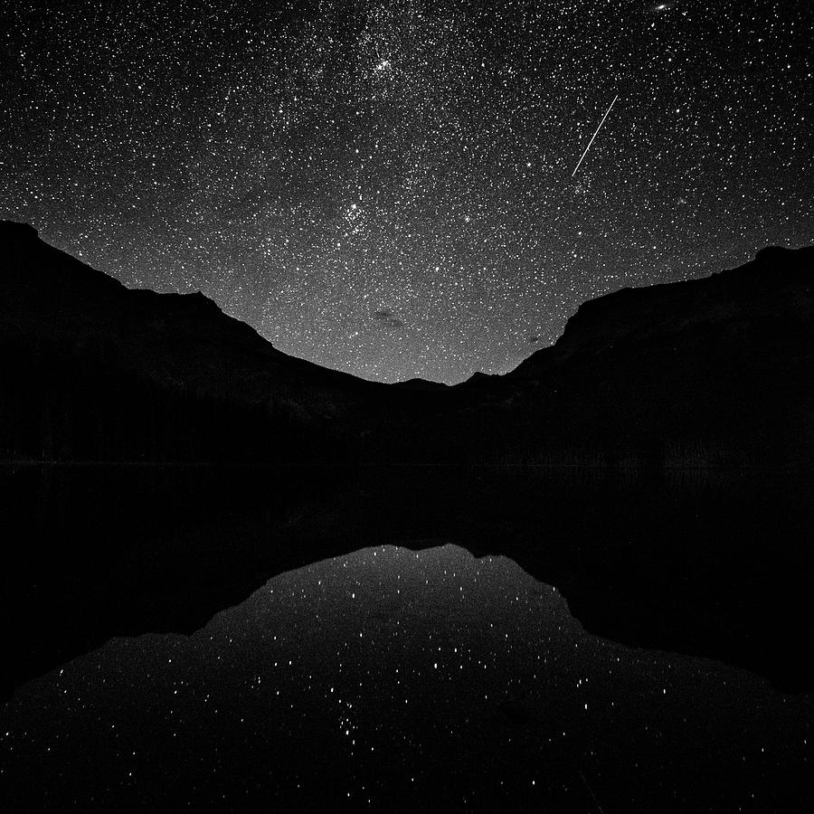 Shooting Star Over Emerald Lake Yoho National Park Banff Canada Black and White Photograph by Toby McGuire