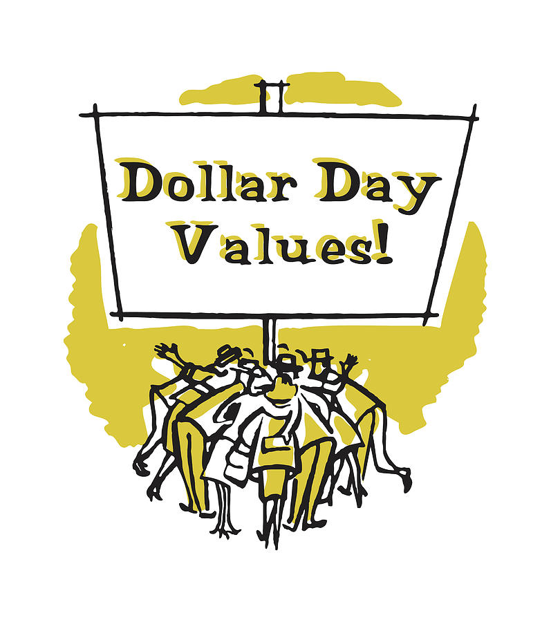 Vintage Drawing - Shoppers Crowded Around Dollar Day Values by CSA Images