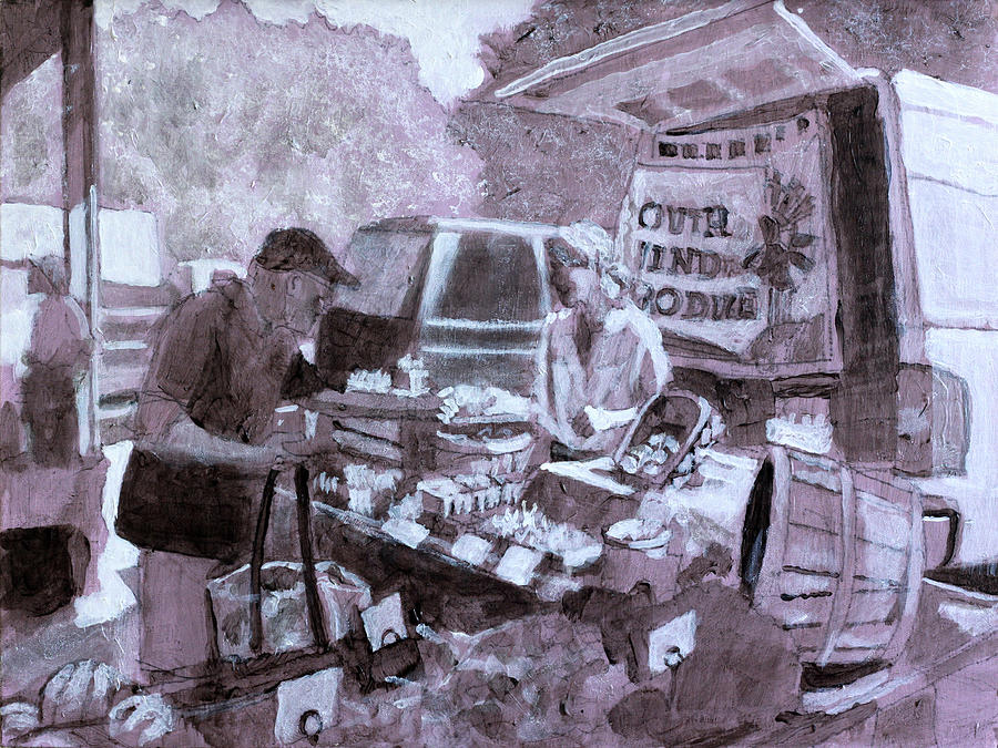 Shopping for Vegetables UP Painting by David Zimmerman