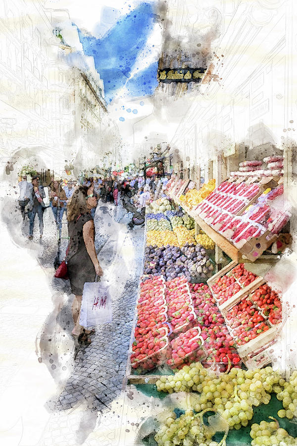 Shopping Fruits In Paris Digital Art
