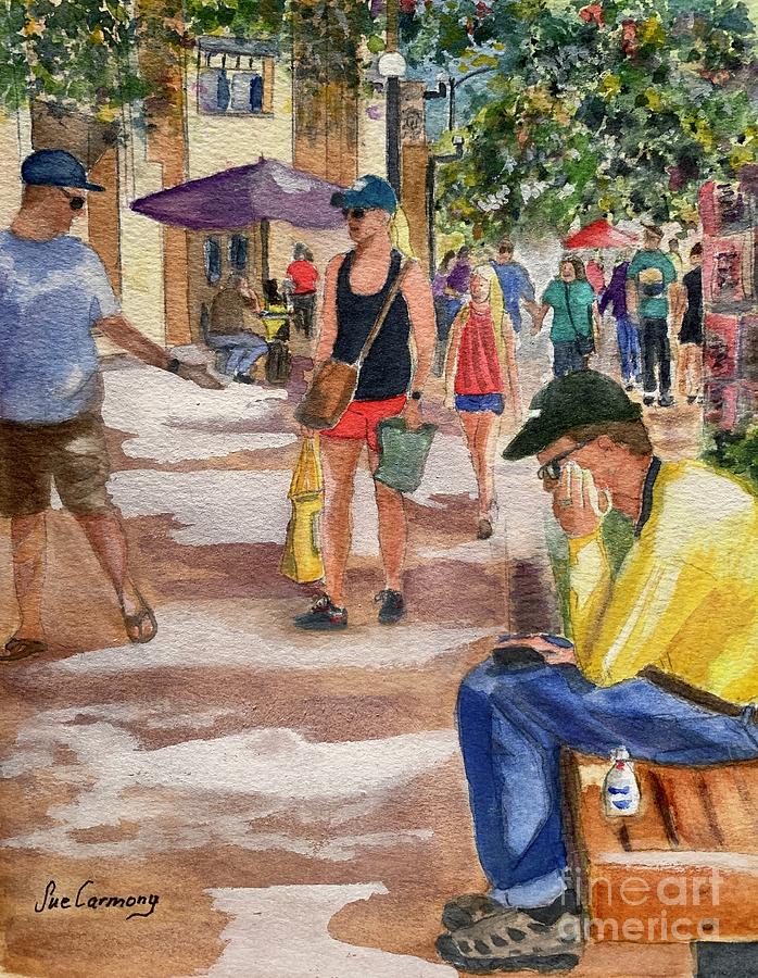 Shopping on Pearl St Mall Painting by Sue Carmony