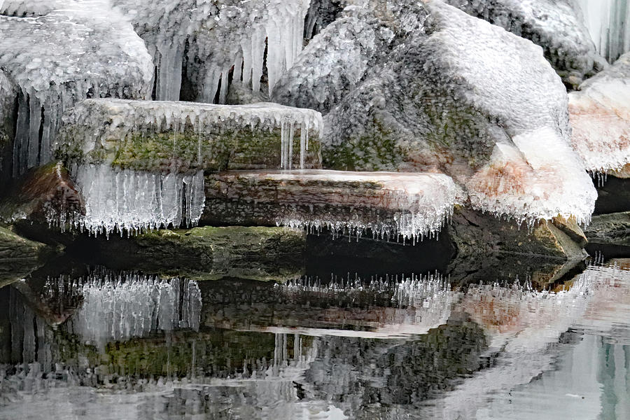 Shoreline Ice Reflection Photograph by David T Wilkinson