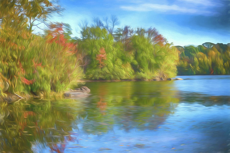 Shoreline of a Lake in Autumn Photograph by Alan Goldberg