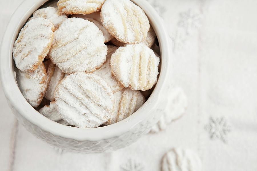 Shortbread Cookies With Icing Sugar In A Biscuit Tin christmas Photograph by Nika Moskalenko