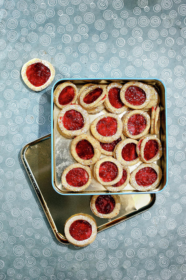 Shortbread Jam-filled Biscuits In A Biscuit Tin Photograph by Petr Gross