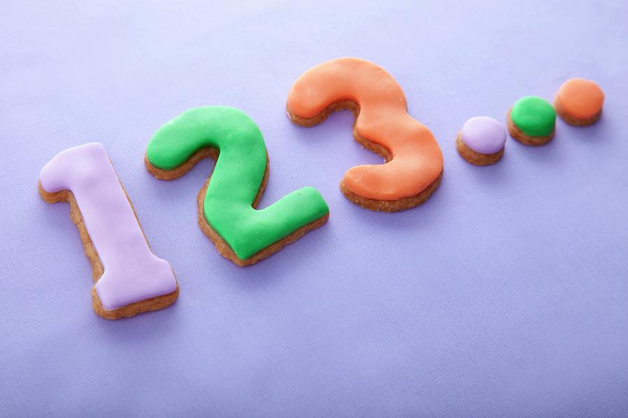 Shortbread Numbers 1, 2 And 3, With Marzipan Topping Photograph by Studio Lipov