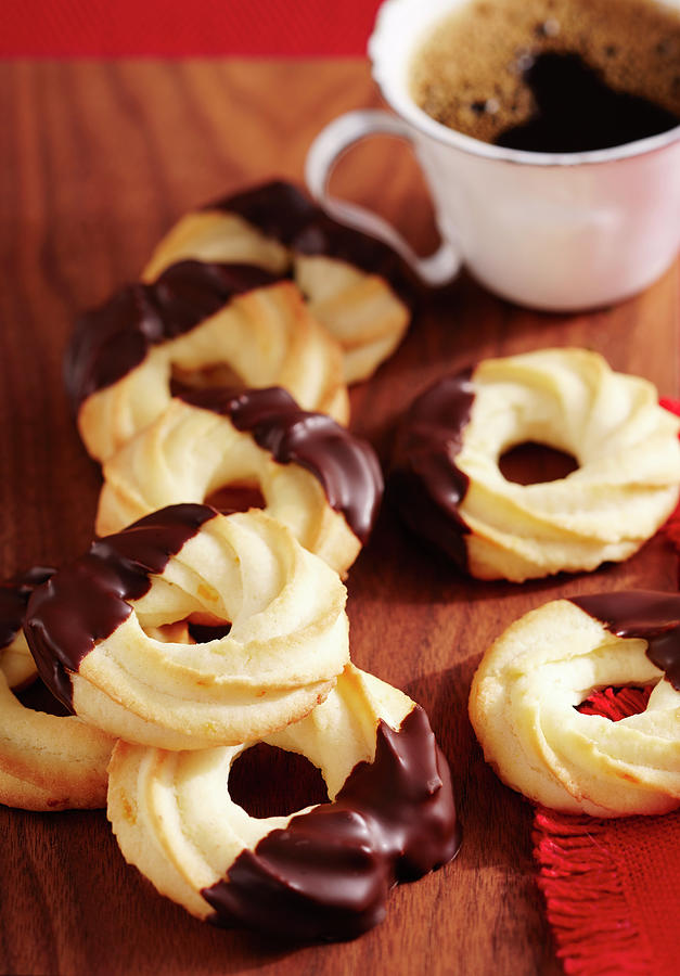Shortbread Piped Orange Biscuits With Chocolate Glaze For Christmas Photograph by Teubner Foodfoto