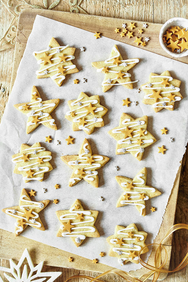 Shortbread Star Cookies With Sugar Decorations Photograph by Jonathan Short