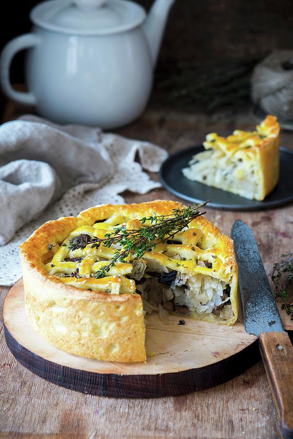 Shortcrust Pastry Cabbage And Mushrooms Pie Photograph by Irina Meliukh