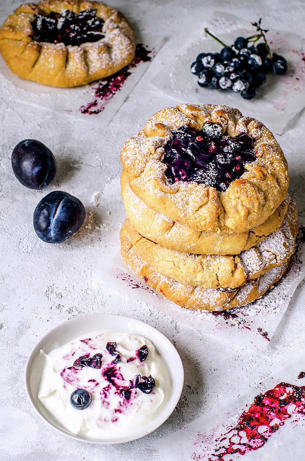 Shortcrust Pastry Cakes With Blueberries, Black Grapes And Butter Cream Photograph by Gorobina