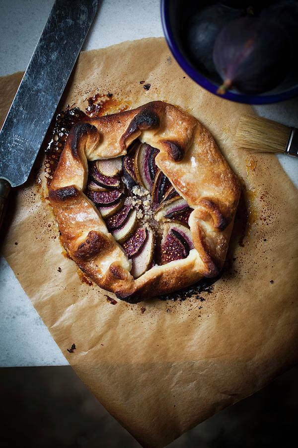 Shortcrust Sweet Pastry Galette, Folded And Filled With Ground Almonds And Thin Slices Of Fresh Pear, Fig And With A Vanilla Sugar Crust Photograph by Victoria Harley