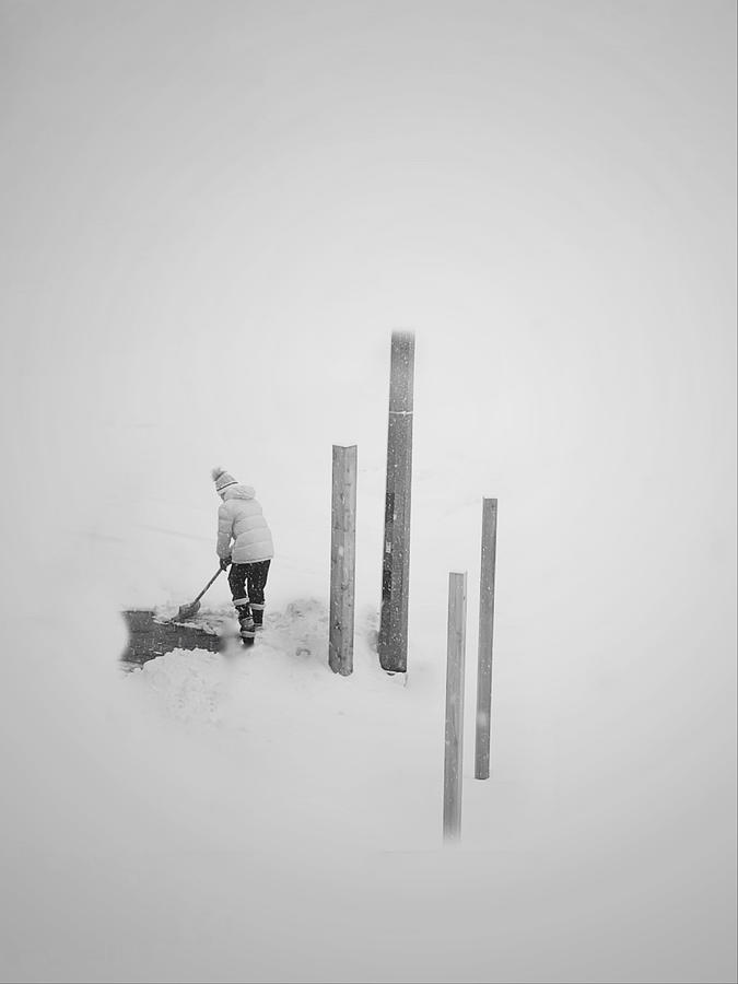 Woman Photograph - Shoveling Snow by Weiwei
